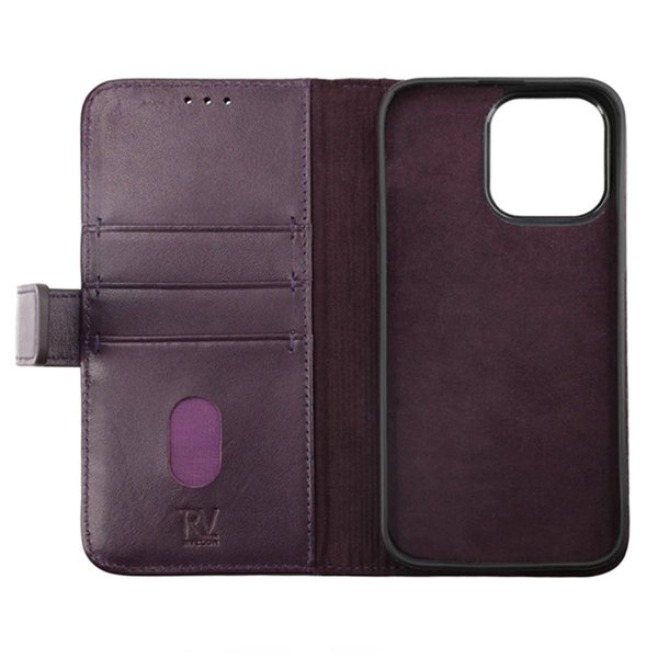 Rvelon iPhone 14 Plus -kotelo, aitoa nahkaa, violetti