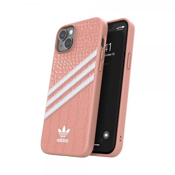 Adidas iPhone 14 Plus Kuori 3 Raidat Snap Kotelo Alligaattori Vaaleanpunainen