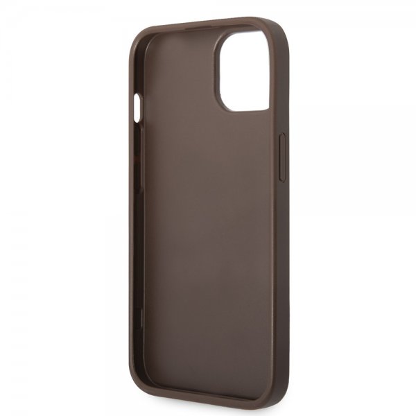 Guess iPhone 14 Plus kuoret Bottom Stripe Metal Logo ruskea