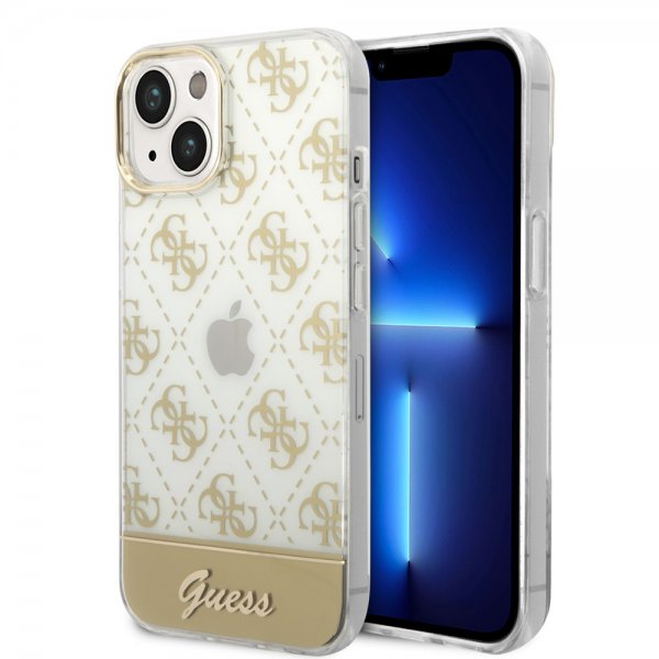 Guess iPhone 14 Plus Kuori Bottom Stripe Script Logo Kulta