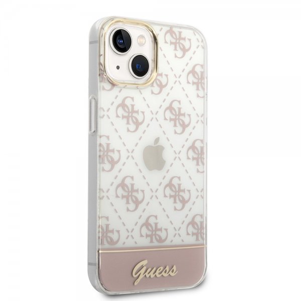 Guess iPhone 14 Plus Kuori Bottom Stripe Script Logo Vaaleanpunainen