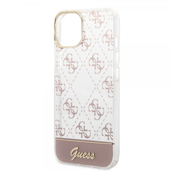 Guess iPhone 14 Plus Kuori Bottom Stripe Script Logo Vaaleanpunainen