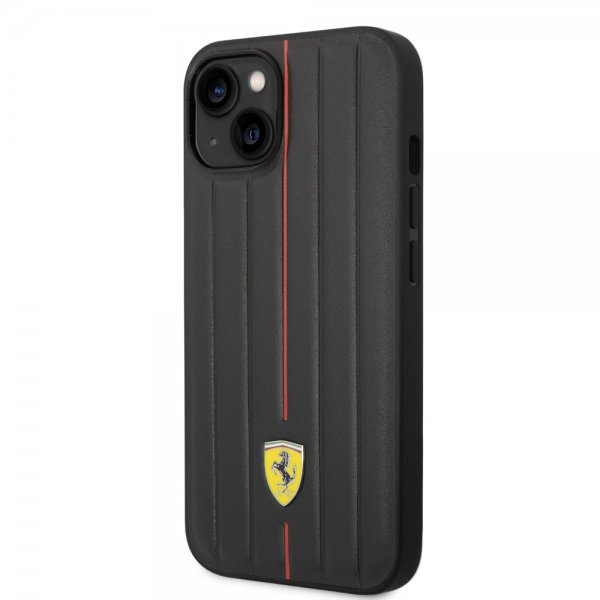 Ferrari iPhone 14 Plus -kuori, kohokuvioidut raidat, punainen