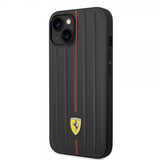Ferrari iPhone 14 Plus -kuori, kohokuvioidut raidat, punainen