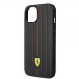 Ferrari iPhone 14 Plus -kuori, kohokuvioidut raidat, punainen