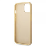 Guess iPhone 14 Plus -suojakuori Glitter Flakes Metal Logo, kulta