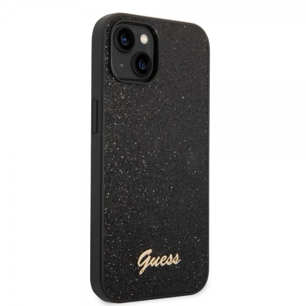 Guess iPhone 14 Plus Suojakuori Glitter Flakes Metallilogo Musta
