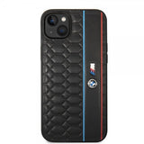 BMW iPhone 14 Plus -kuori, kuusikulmiokuvio, musta
