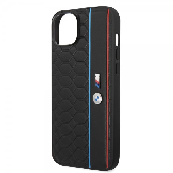 BMW iPhone 14 Plus -kuori, kuusikulmiokuvio, musta
