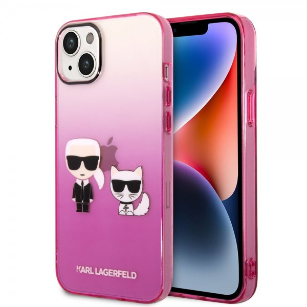 Karl Lagerfeld iPhone 14 Plus -suojakuori Karl & Choupette Gradient Pink