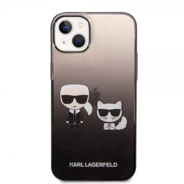 Karl Lagerfeld iPhone 14 Plus -suojakuori Karl & Choupette Gradient Musta
