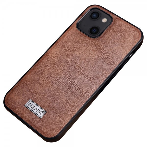 Sulada iPhone 14 Plus -kuori, nahkakuvioitu, ruskea