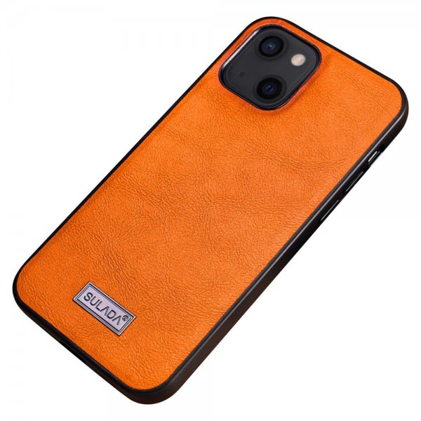 Sulada iPhone 14 Plus -kuoret, nahkatekstuuri, oranssi