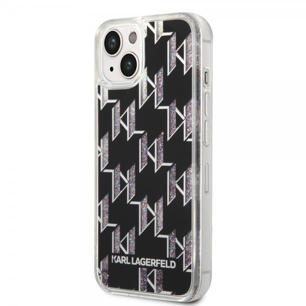 Karl Lagerfeld iPhone 14 Plus -suojakuori, Liquid Glitter Monogram, musta