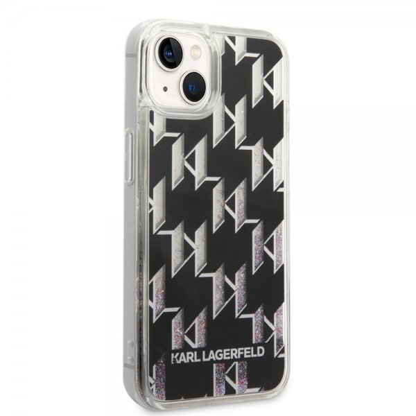 Karl Lagerfeld iPhone 14 Plus -suojakuori, Liquid Glitter Monogram, musta