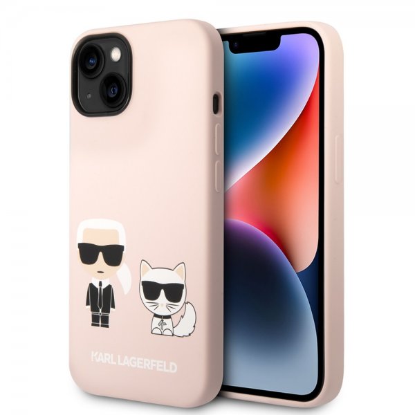 Karl Lagerfeld iPhone 14 Plus -suojakuori Liquid Silicone Karl & Choupette Pink
