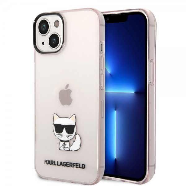 Karl Lagerfeld iPhone 14 Plus -suojakuori Printed Choupette Transparent Pink