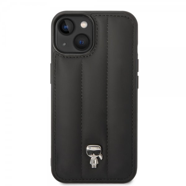 Karl Lagerfeld iPhone 14 Plus -kuori Quilted Nylon Puffy Case Ikonik Pin Musta