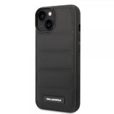 Karl Lagerfeld iPhone 14 Plus -kuori, tikattu nailoninen pörrökuori logomerkillä, musta