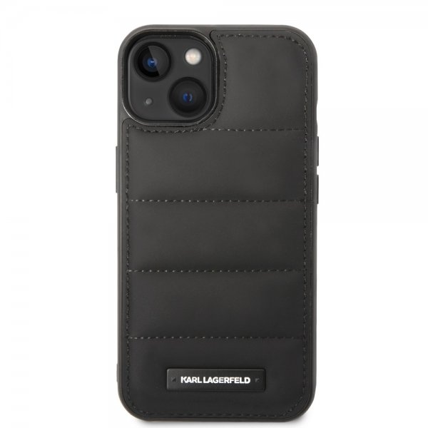 Karl Lagerfeld iPhone 14 Plus -kuori, tikattu nailoninen pörrökuori logomerkillä, musta