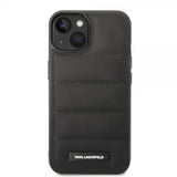 Karl Lagerfeld iPhone 14 Plus -kuori, tikattu nailoninen pörrökuori logomerkillä, musta