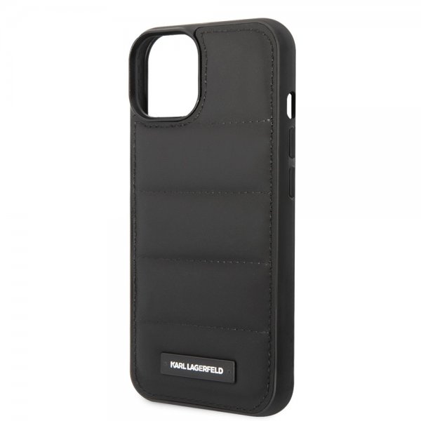 Karl Lagerfeld iPhone 14 Plus -kuori, tikattu nailoninen pörrökuori logomerkillä, musta