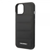 Karl Lagerfeld iPhone 14 Plus -kuori, tikattu nailoninen pörrökuori logomerkillä, musta