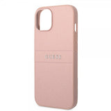 Guess iPhone 14 Plus -kuori Saffiano Metal Logo Stripes, pinkki