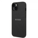 Guess iPhone 14 Plus -suojakuori Saffiano Metal Logo Stripes Musta