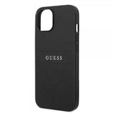 Guess iPhone 14 Plus -suojakuori Saffiano Metal Logo Stripes Musta