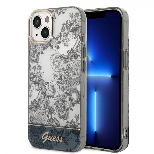 Guess iPhone 14 Plus -kuori, Toile de Jouy, harmaa