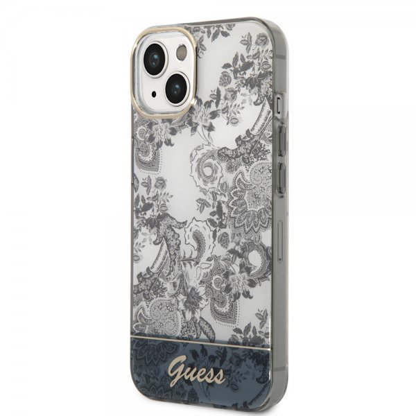 Guess iPhone 14 Plus -kuori, Toile de Jouy, harmaa