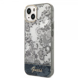 Guess iPhone 14 Plus -kuori, Toile de Jouy, harmaa