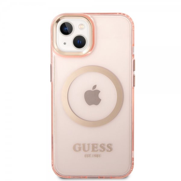 Guess iPhone 14 Plus Läpinäkyvä MagSafe Kuori Ruusukulta