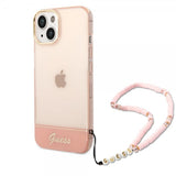 Guess iPhone 14 Plus Läpikuultava Kuori Hihnalla Ruusukulta