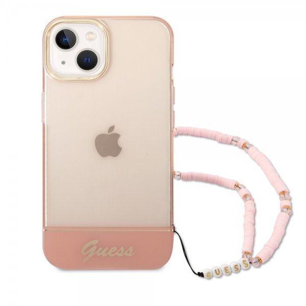 Guess iPhone 14 Plus Läpikuultava Kuori Hihnalla Ruusukulta