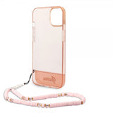 Guess iPhone 14 Plus Läpikuultava Kuori Hihnalla Ruusukulta