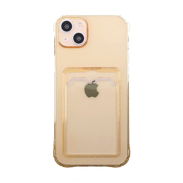 iPhone 14 Plus -kuori, korttipidike, iskunkestävä, keltainen