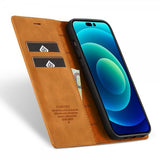 Lc.Imeeke iPhone 14 Pro -suojakuori korttipaikalla, läppä, ruskea