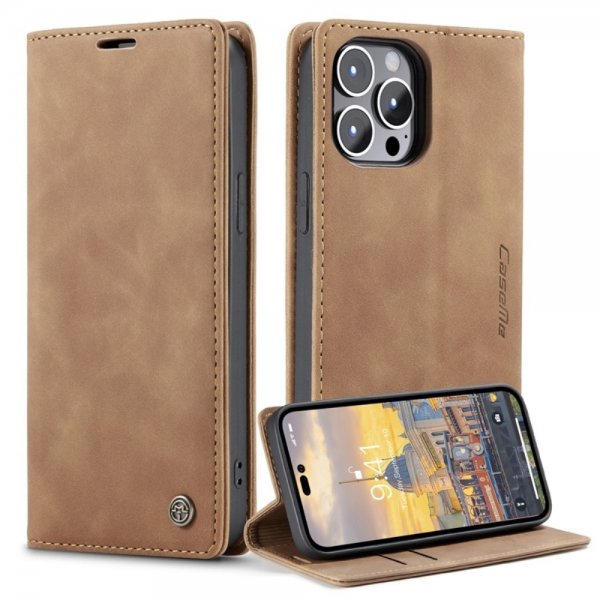 CaseMe iPhone 14 Pro Retro Flip Ruskea