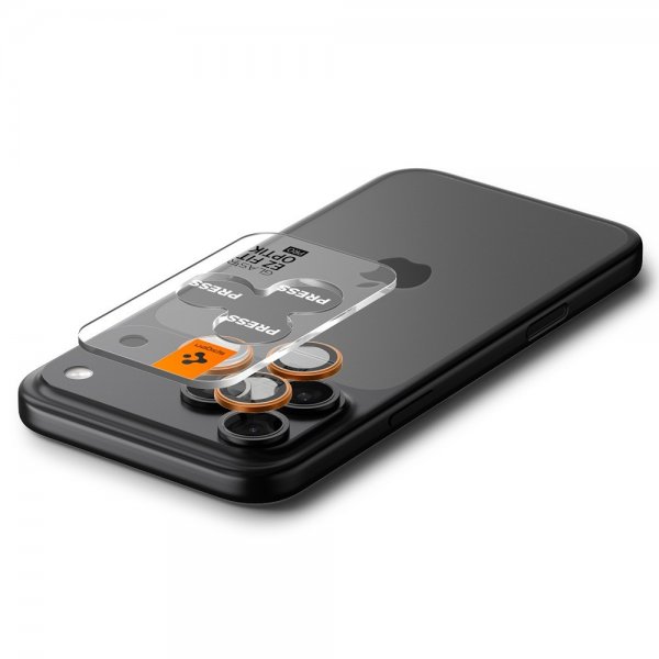 Spigen iPhone 14/15/16/17 Pro & Pro Max -kamerasuojus GLAS.tR EZ Fit Optik Pro 2-pakkaus Oranssi