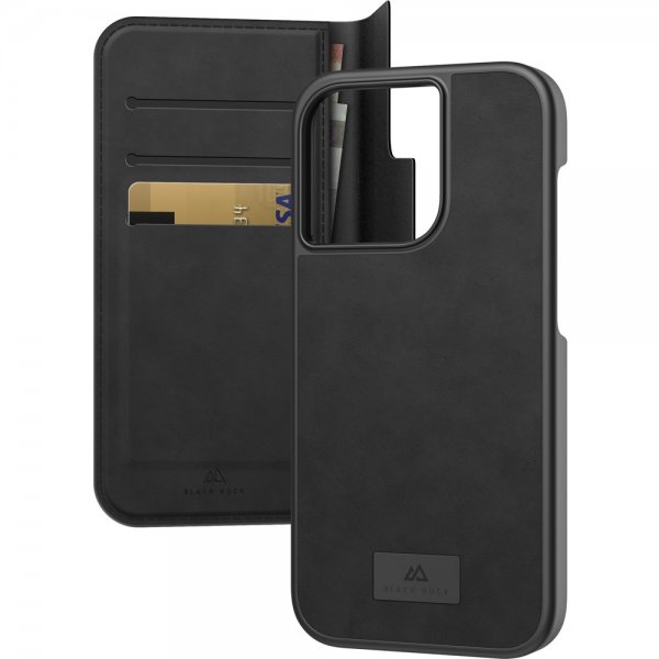 Black Rock iPhone 14 Pro Max -suojakotelo, 2-in-1, lompakkotyyppinen, irrotettava kuori, musta