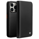 Qialino iPhone 14 Pro Max Kotelo, aitoa nahkaa, musta