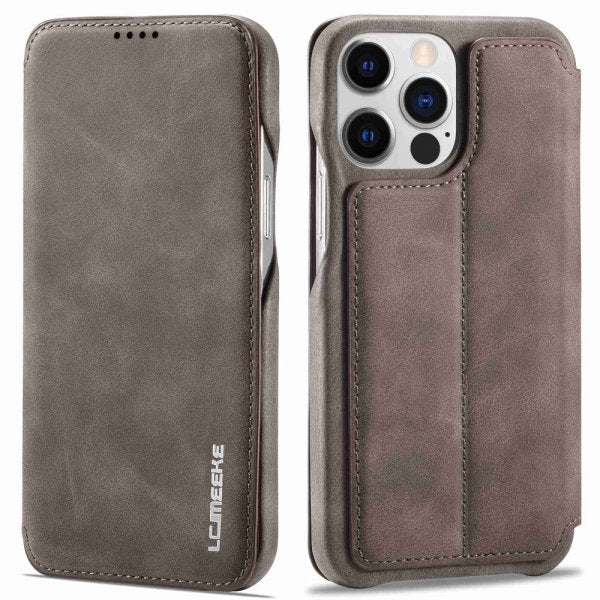 Lc.Imeeke iPhone 14 Pro Max Flip-suojakotelo, tummanruskea