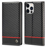 Lc.Imeeke iPhone 14 Pro Max -suojakuori, hiilikuitukuvio, punainen raita vaakasuora