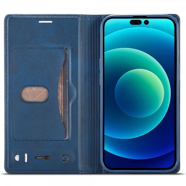 Lc.Imeeke iPhone 14 Pro Max -kotelo, jossa korttipaikka ulkopuolella, sininen