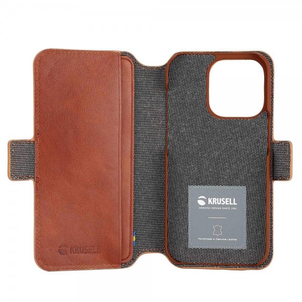 Krusell iPhone 14 Pro Max Suojakotelo Nahkainen PhoneWallet Konjakki