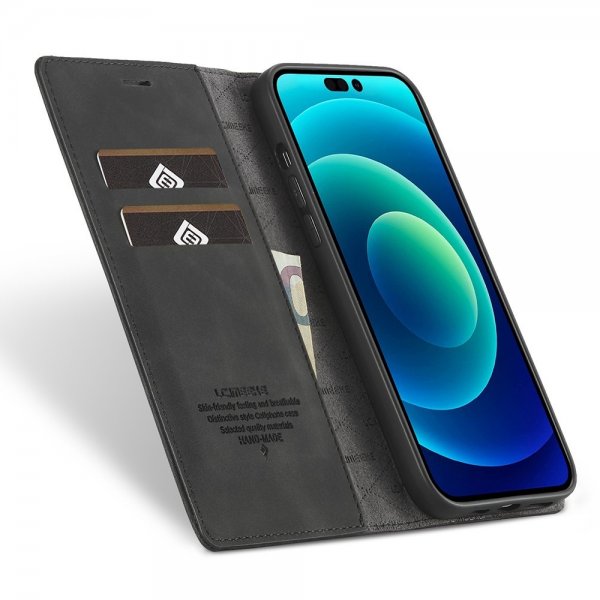 Lc.Imeeke iPhone 14 Pro Max -suojakuori korttipaikalla, taitettava, musta