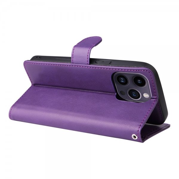 iPhone 14 Pro Max -kotelo irrotettavalla kuorella KT Leather Series-3 violetti