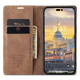 CaseMe iPhone 14 Pro Max Retro Flip Ruskea suojakotelo